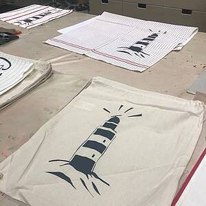 Leuchtturmmotiv auf Stoff gedruckt Leuchtturmmotiv auf Stoff gedruckt